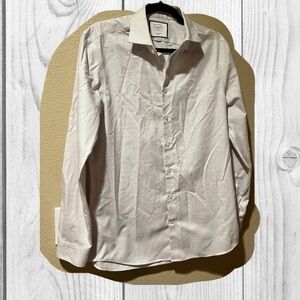 Charles Tyrwhitt Mens Dress Shirt beige super slim fit non iron sz 15 1/2-34 in